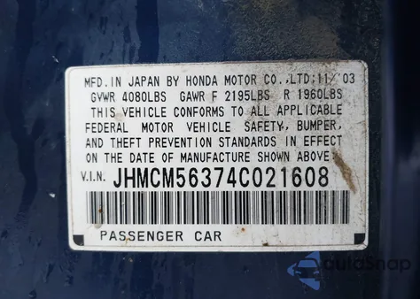 2004 Honda Accord 2.4 Lx из США, поврежденный, VIN JHMCM56374C021608